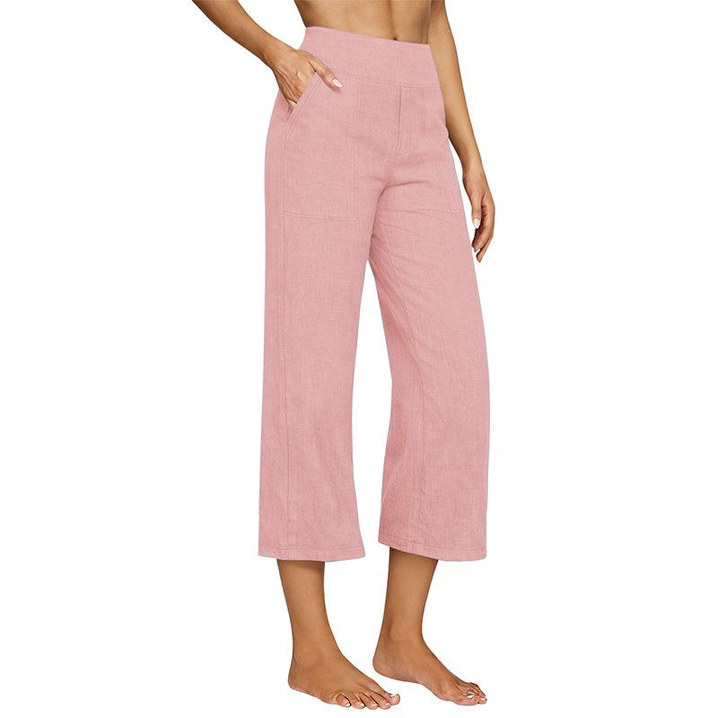 2026 Women s European Cotton Linen High-Waisted Wide-Leg Pants, Early Spring Fashion, Seven-Tenths Length. Extra Large