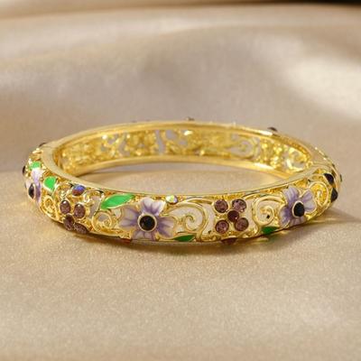 Double Layered Chinese Cloisonne Bangle Hollow Wire Zircon Enamel Art Jewelry Exquisite Elegant Cloisonne Bracelet Women Jewelry