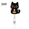 Cute Black Cat Id Card Reel Halloween Pumpkin Badge Reel, Retractable with 360 Degree Rotating Clip, Work for Nurses Acrylic Decorative ID Holder And