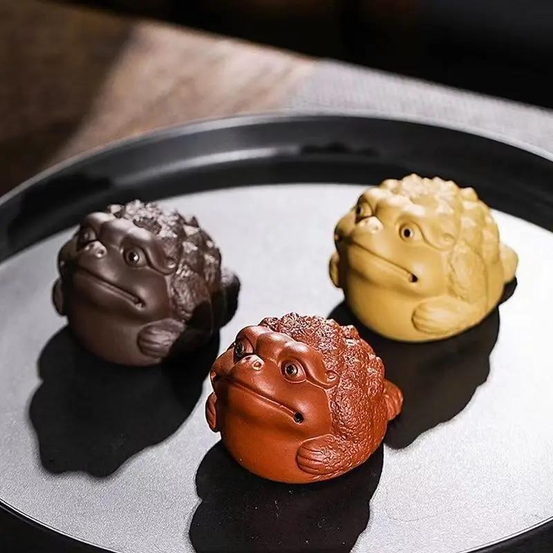Purple Clay Tea Pet Lucky Golden Toad Figurine Sculpture Ornaments Yixing Handmade Crafts Chinese Tea Set Art Decoration Gifts