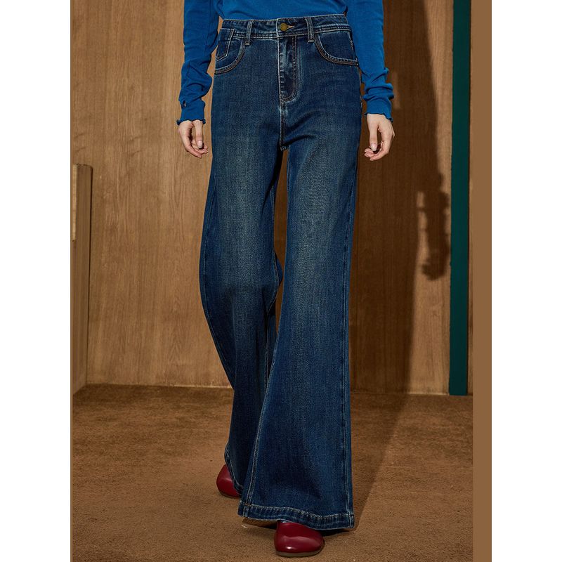 Coolhut2025 Autum Women's Slightly Flared Casual Blue Slimming Fashionable Versatile Straight-Leg Jeans