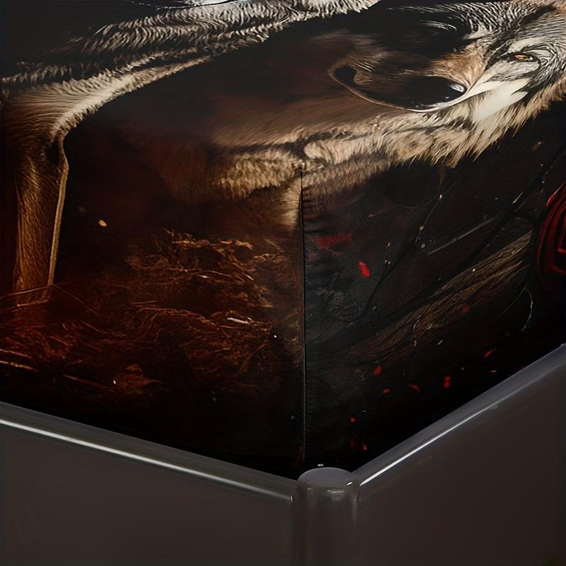 3PCS Ultra-Soft 3D Wolf Rose Bedding Set - Hypoallergenic Fitted Sheet & Pillowcases, Durable Mattress Protector, Fashionable