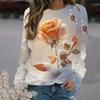 Spring and Autumn Round Neck Rose Flower 3D Printed Top Fashionable Casual Long Sleeved Women's T-shirts