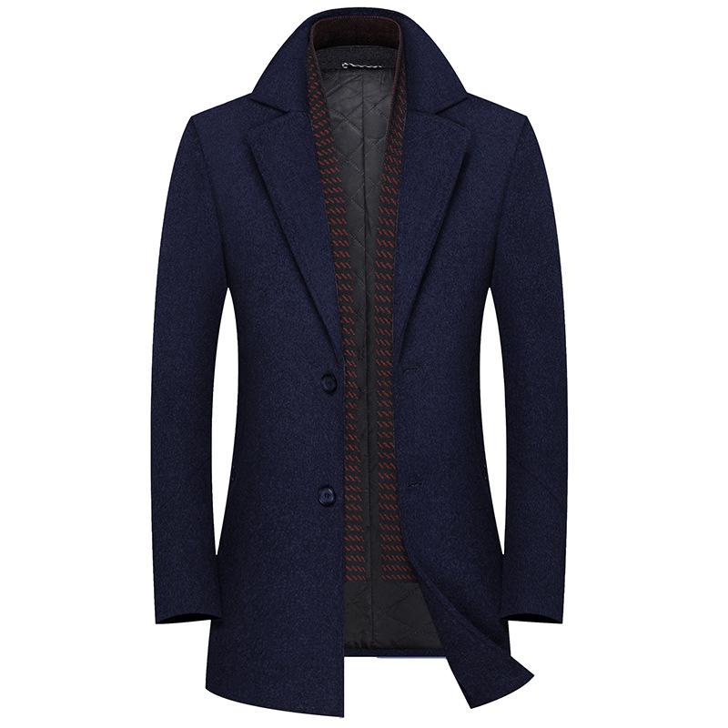 

Осенне-зимнее мужское шерстяное пальто, модный шарф, хлопковое утолщенное шерстяное мужское шерстяное пальто, не требующее глажки 4XL тёмно-синий