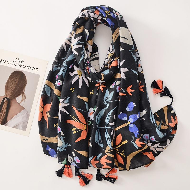 Women Luxury Brand Viscose Scarf Butterfly Floral Tassel Shawls Autumn Winter Wrap Pashmina Stole Muslim Hijab Sjaal 180*90Cm