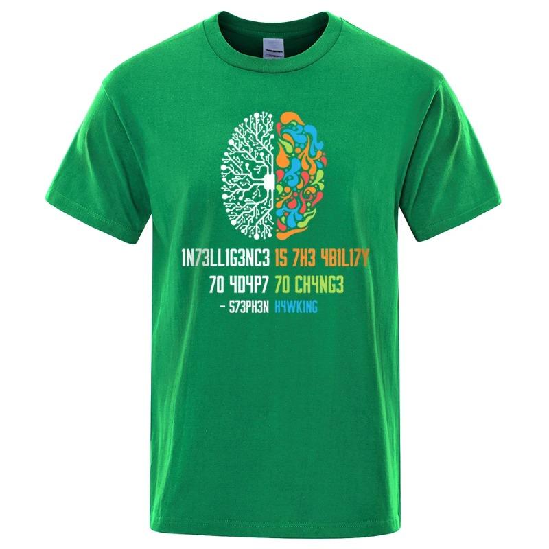 

Интеллект - это способность адаптироваться к изменениям. Топы для мужчин и женщин. Рубашка. Свободная одежда. Свободная хлопковая футболка большого размера. Топы в стиле хип-хоп. 6XL зелёный