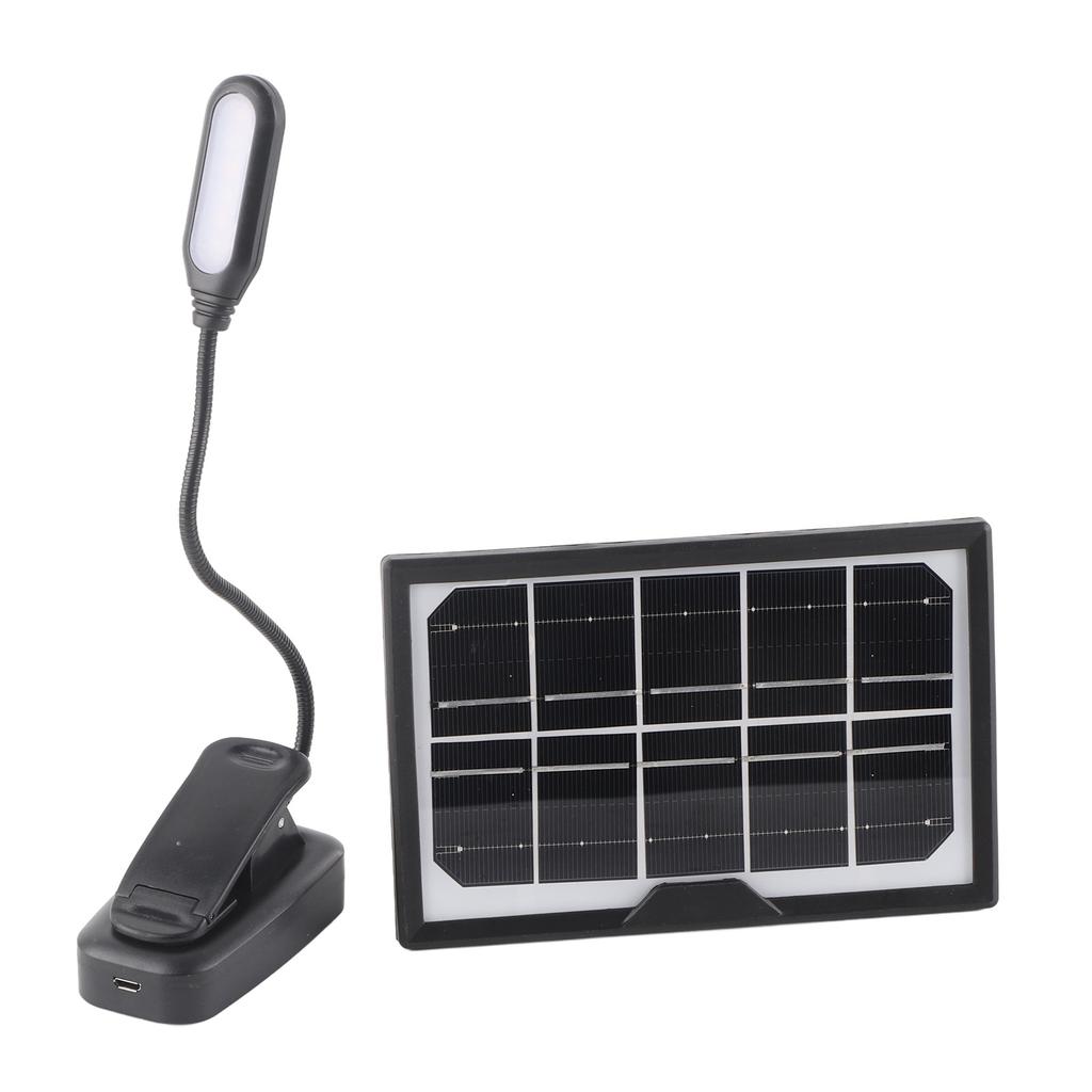 Solar Rechargeable Clamp Lamp Warm Daylight White Light Flicker Free Flexible Gooseneck Clip On Book Light 5V