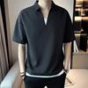 Men Shirt V Neck Lapel Color Fake Silk Two-piece Ice Solid Short Sleeves Loose Pullover Stretchy Casual Daily
