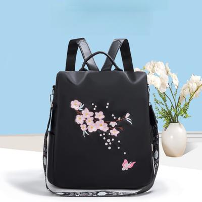 Anti-theft Fashion Leisure Travel Wear-resistant Backpack Female Oxford Cloth Flower Embroidery School Bag Backpack for Girls