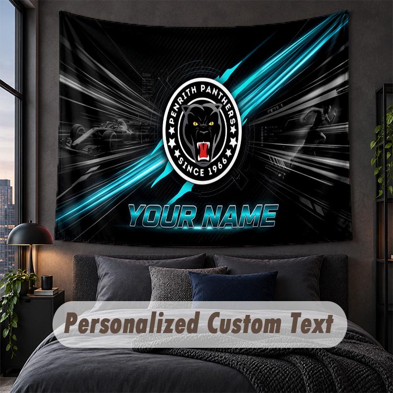 Custom Name Text Tapestry,Penrith Panthers Decorative Wall Hanging, Background Tapestry For Home Bedroom