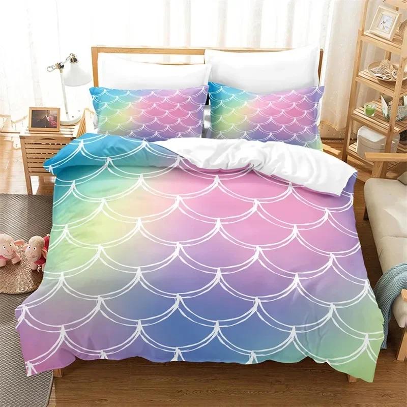 

Mermaid Fish Scales Duvet Cover Twin Queen Gradient Fish Scales Comforter Cover 2/3pcs Ocean Theme Bedding Set for Women Girls EU Single(135*200cm)3pcs