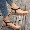 Sandali da Donna alla Moda Retro con Perline e Infradito Punta Tonda Piatto Casual Slip-On Calzature Estive con Elastico sul Retro