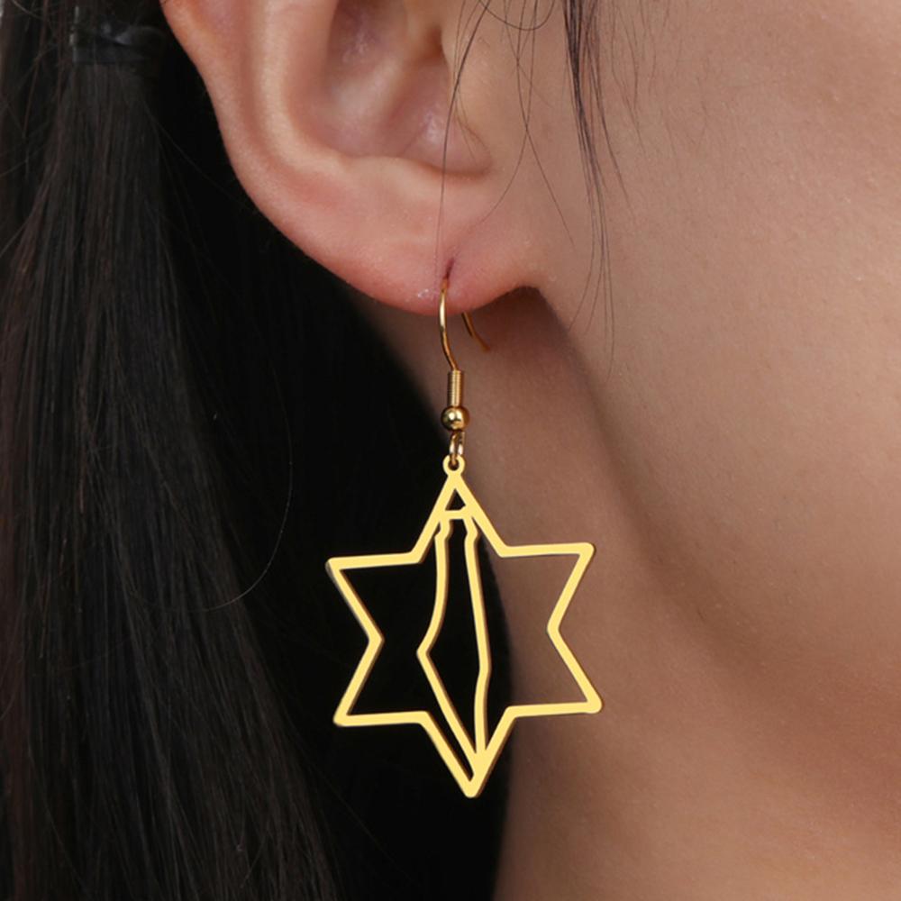 My Shape Star of David Israel Map Drop Earrings for Women Stainless Steel Hollow Map Dangle Earrings Je Jewelry Wholesale