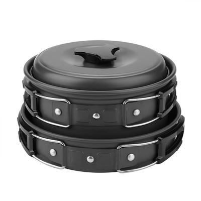 8-teiliges/Set Tragbares Outdoor-Reise-Camping-Picknick-Kochgeschirr Kochtopf Pfanne Schüssel-Set(Schwarz)