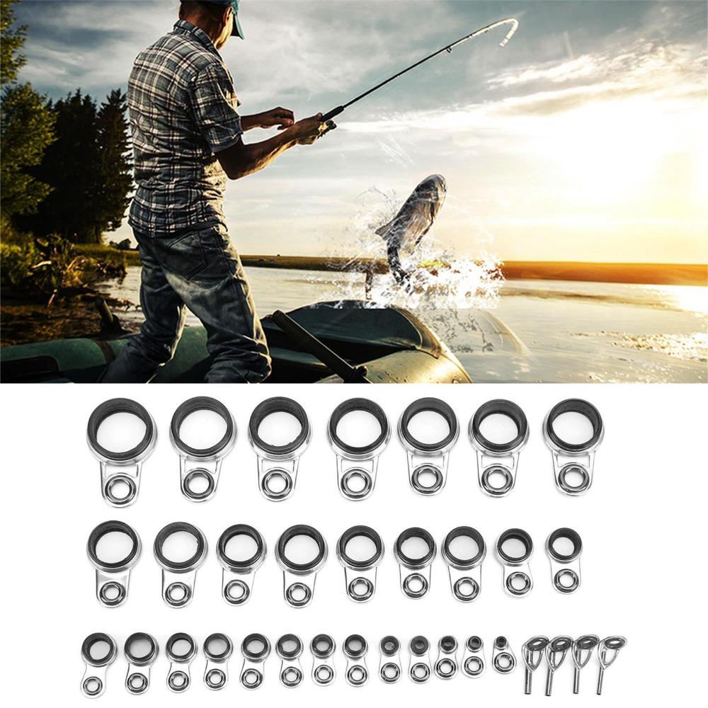 33PCS Multiple Sizes Fishing Rod Guides with Ceramic Loop Raft Line Ring  Fishing Rod Repairing