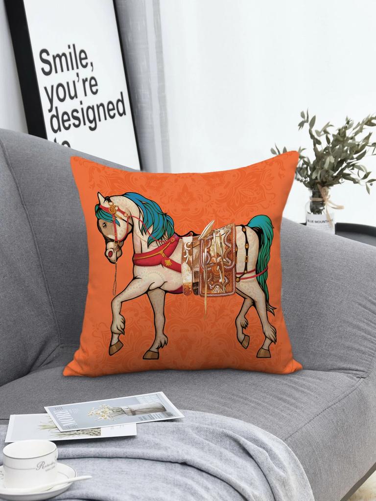 Horse Print Pillowcase Western Cowboy Decor Vintage Equestrian Cushion Cover Orange Farmhouse Throw Pillow Living Room Decor
