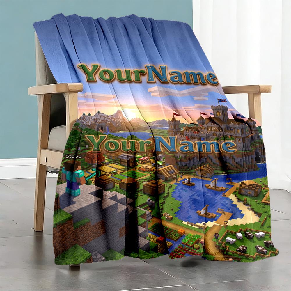 Minecraft 22 Customize Your Name Blanket Lightweight Personalized Blanket Ultra-Soft Versatile for Office Chair Picnics Home Decor Seaside