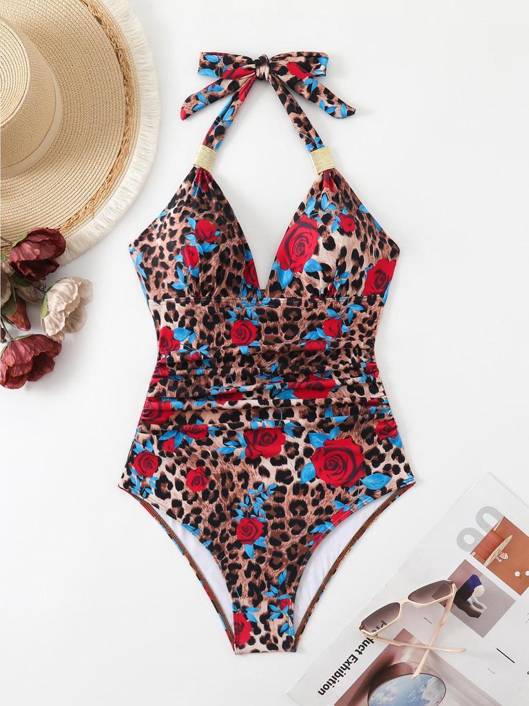 2025 New Cross-Halter Printed Bikini - European & American Sexy One-Piece Swimsuit for Women