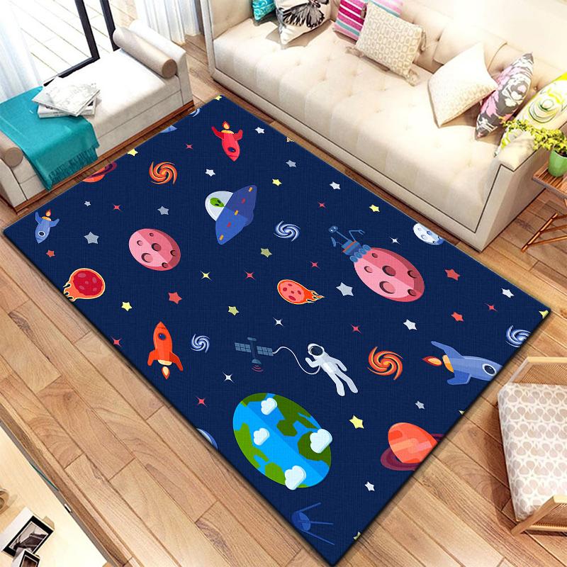 Cartoon  Astronaut Beautiful Painting Carpet for Living Room Large Area Rug Black Soft Carpet Home Decoration Mats Boho Rugs