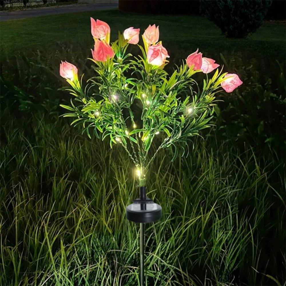 Solar Gardenia LED Flower Stake Light for Outdoor Decoration