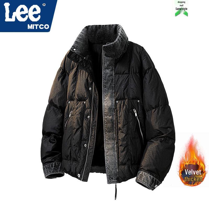 LEE Collaboration Men's Winter Denim Patchwork Down Jacket, 90% Down.