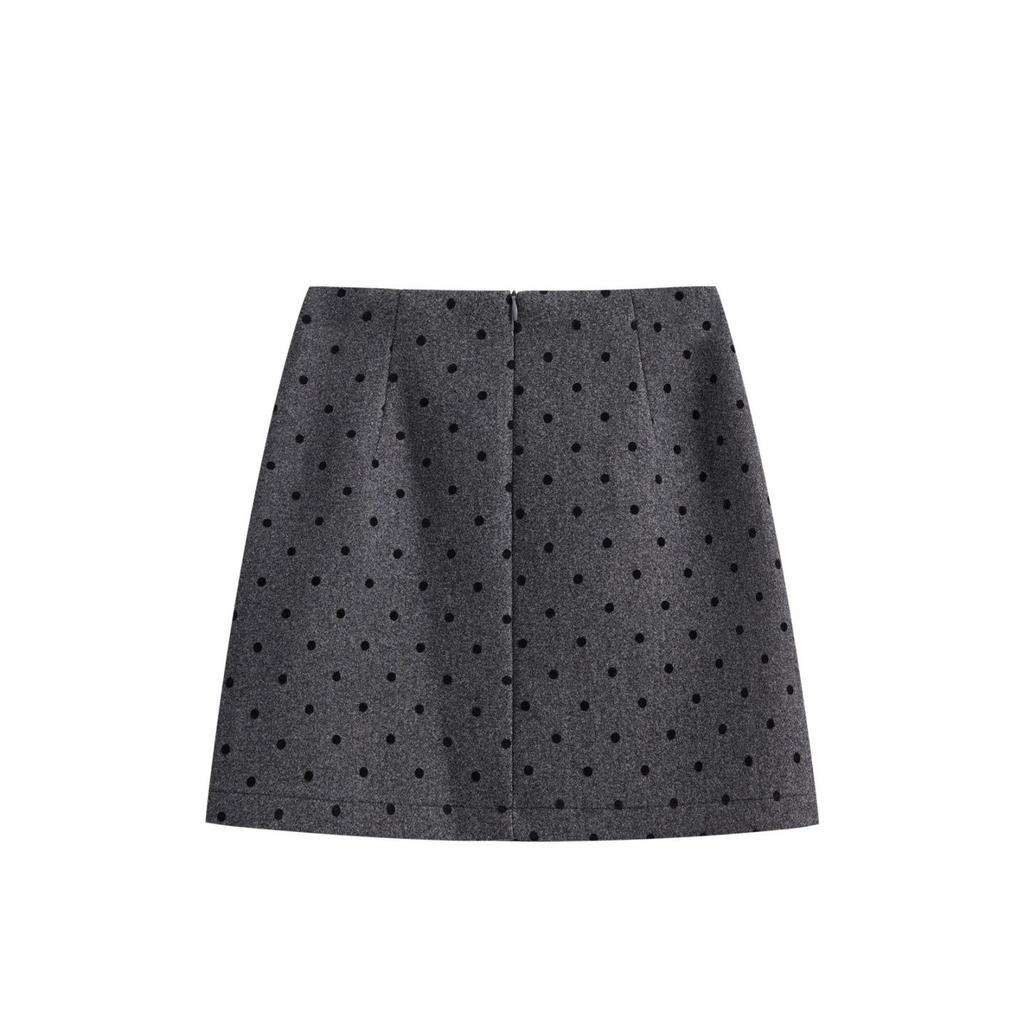Gray Polka Dot High-Waist Wool A-line Mini Skirt for Women, Slightly Plus-Size MM, Spring/Autumn Style, Thickened Bodycon.