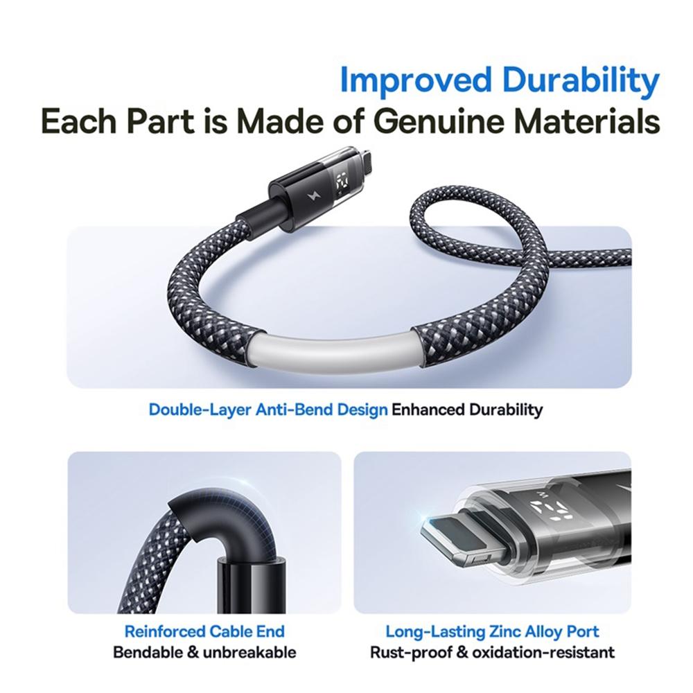 BASEUS USB to Lightning Cable 2.4A Fast Charging Data Cable Digital Display Transparent Port 1m Nylon Braided