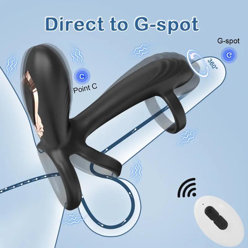 Vibrating Penis Ring with 360° Rotating G-Spot Stimulator Cock Ring Adult Sex Toys Clitoral Massager for Women Men Couples