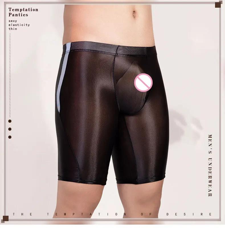 Sexy Öl Glänzend Glatt Shorts Für Männer Beule Beutel Formwäsche Hohe Elastizität Durchsichtig Transparent Boxer Gym Mann Kleidung Leggings Schlank