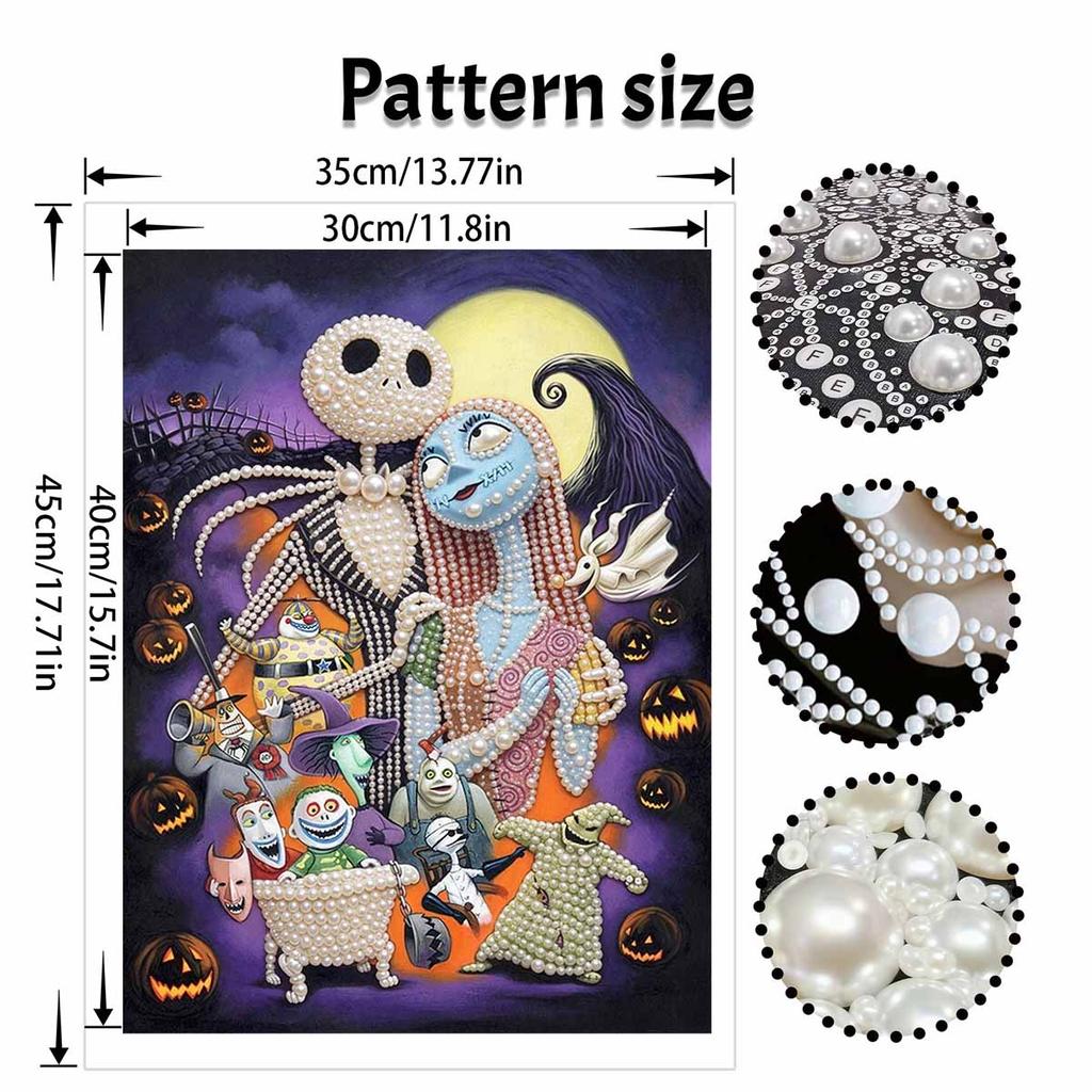 DIY Frameless Pearl Art Kit Nightmare Characters Design 3D Bead Painting Canvas Relaxing Handmade Craft for Home Decor Wall Art Gift