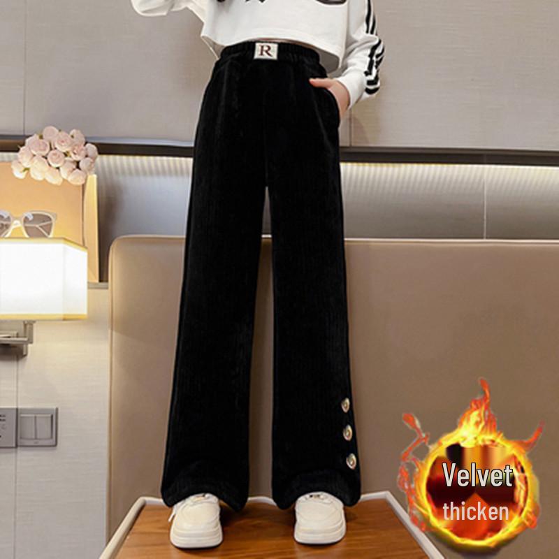 

2025 Новые осенне-зимние флисовые широкие повседневные брюки для девочек - Стильные и уютные для детей среднего и старшего возраста 160