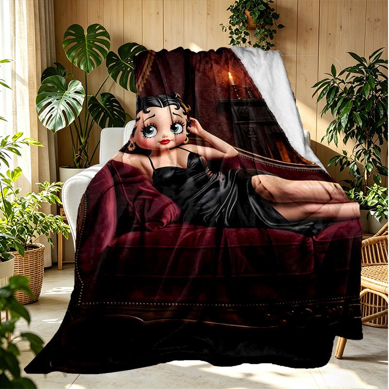 Betty Boop Pattern Blanket for Home Decoration, Bed, Sofa, Car Travel, Camping, Suitable for All Seasons, Birthday Christmas Gift
