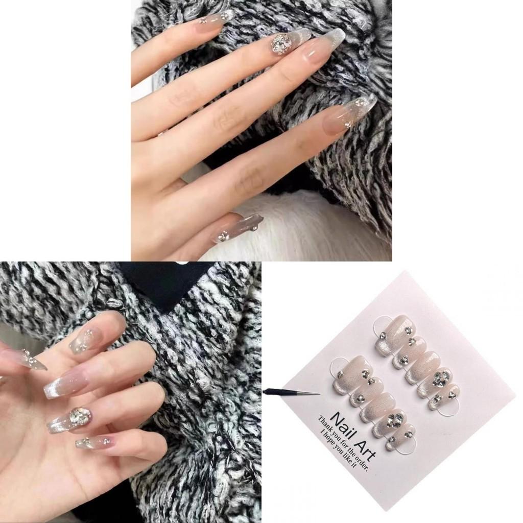 Hand Cats Eye Wearing Nail Art Water Diamond Nude Color Whitening Patch Nail