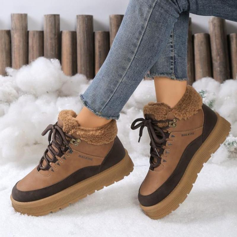 New Thick Bottom Women's Plush Lace Warm Shoes Outdoor Non slip Casual Shoes