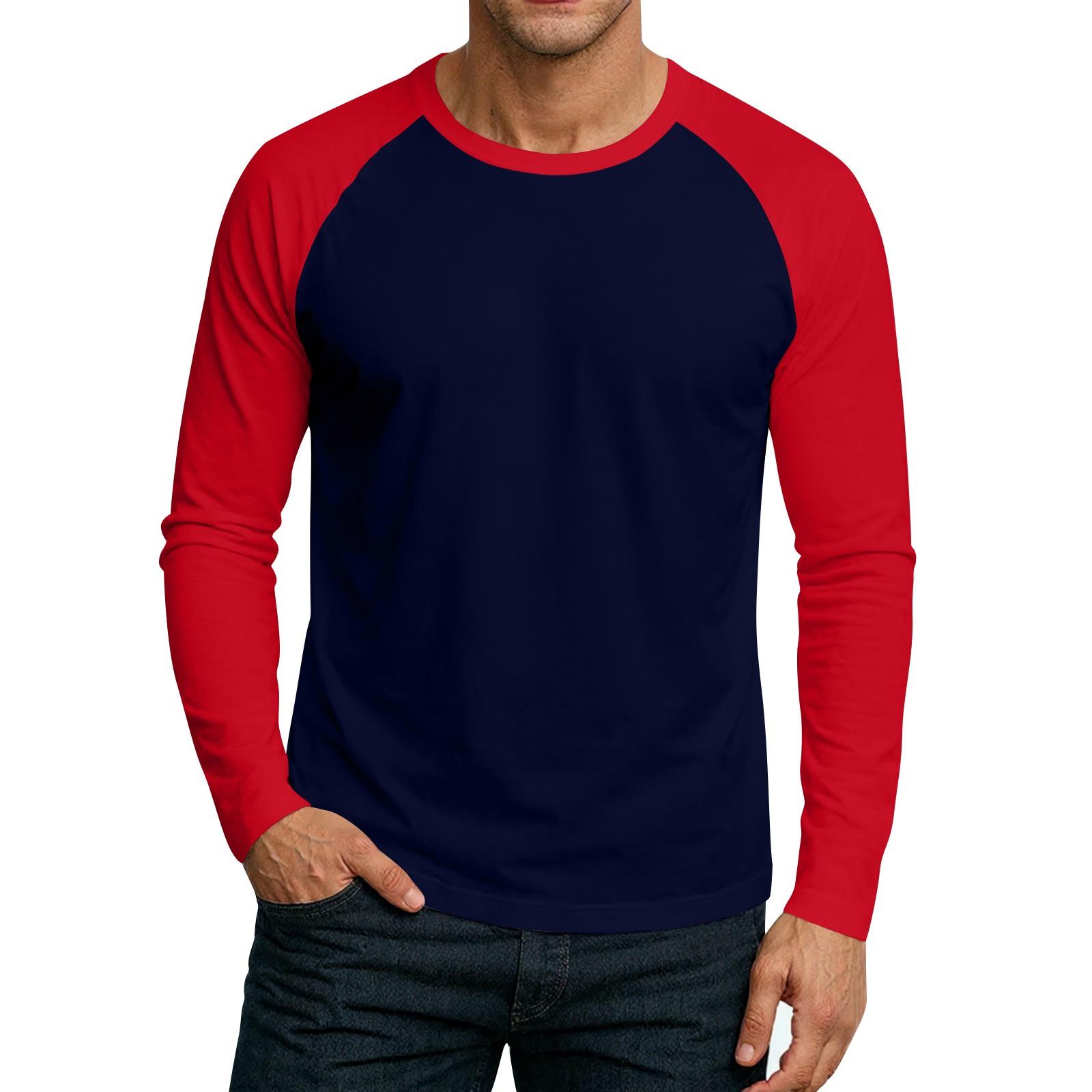 

Men s Round Neck Plunger Long Sleeve T-Shirt Top M червоний