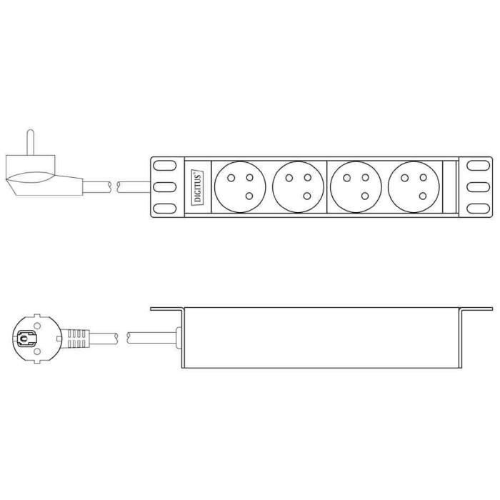 Power Strip - DIGITUS - 10 - 4 Sockets - Aluminum - 16 A - Integrated Switch