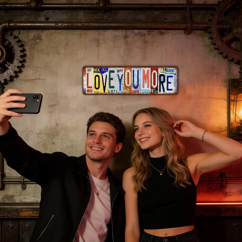 Love You More Wanddekoration Vintage Metallornament Industrielles Love You More Bar Schild für Wohnung Wohnzimmer Schlafzimmer Küche