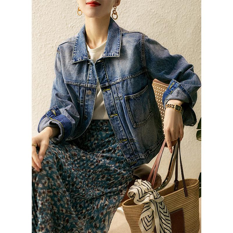 Collared denim jacket 2026 spring new women's short denim top