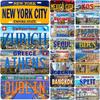Metal License Plate 15x30cm Retro City Decoration for Car and Home Decor