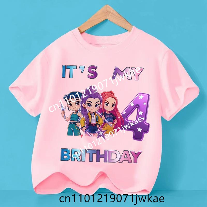 Kpop Demon Hunters Number 3-9 T-shirt Kawaii Rumy Birthday Tops Party Wear Girls Tee Summer Short Sleeve Kid Clothes Boutique