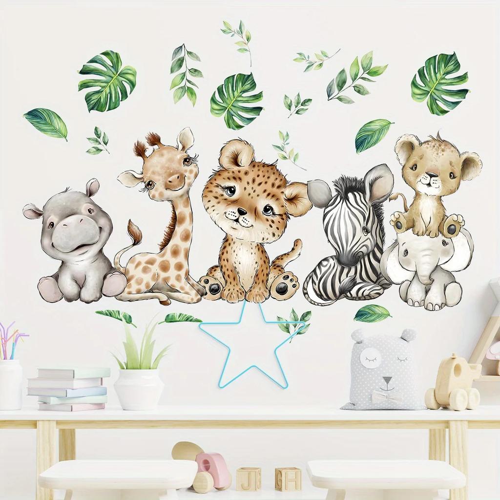 1PC Cartoon Cute Hippo Tiger Elephant Deer Tree Animal Wall Stickers For Bedroom Living Room Nursery Decoration Wall Decals