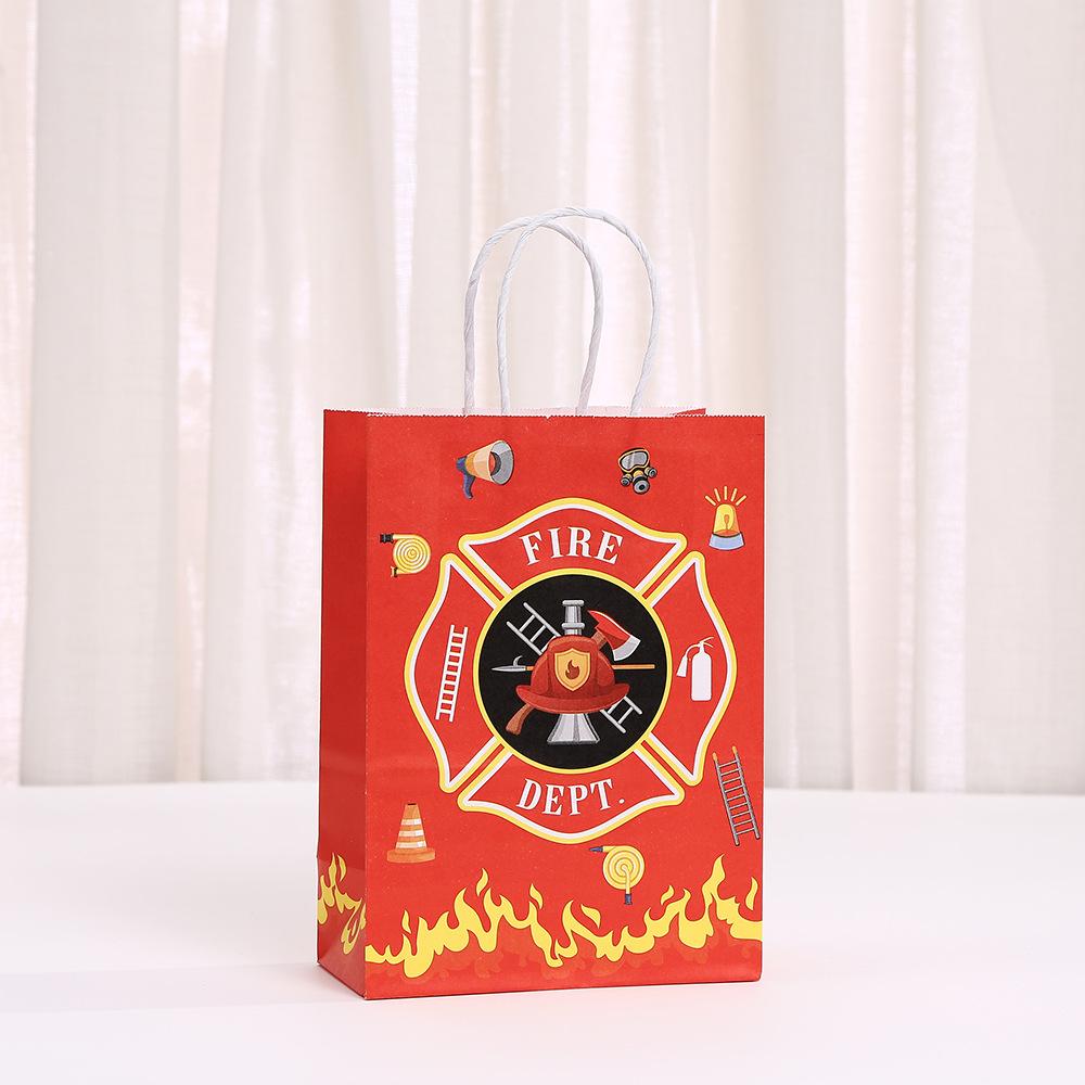 StoBag Fire Truck Paper Gift Bags for Sweets Gift Wrapping Bags Kids Birthday Party Treat Packaging Designer Kraft Bags