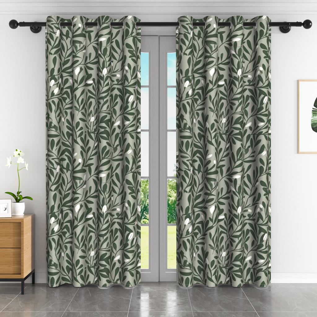 2 Stück/Set Botanische Blattvorhänge Natürliches Grünes Efeublätter-Muster Vorhänge Schlafzimmer Wohnzimmer Dekoration Polyester Verdunkelungsvorhänge