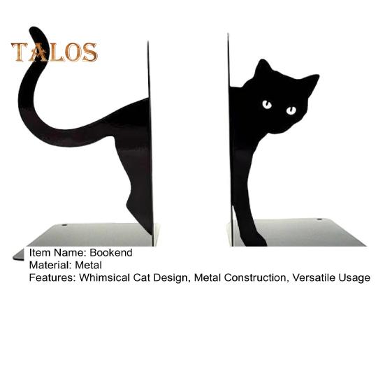 1 Pair Metal Bookends Whimsical Cat Design Decorative Bookends Rounded Edges Book Holders Office Library Decoration