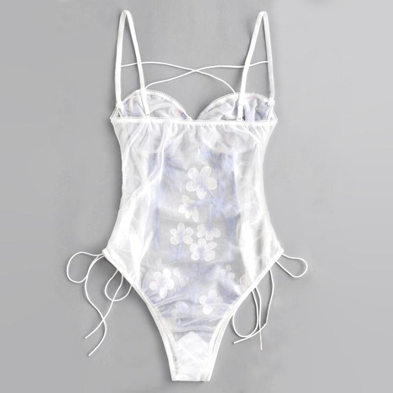Embroidered Women 'S Lace One -Piece Bodysuit Underwear with Spaghetti Strap Open Back Sexy Girl Bra Set Temptation Onesie