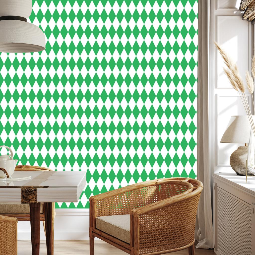 Harlequin Diamonds Wallpaper Green and White for Living Room and Bedroom 50x1000