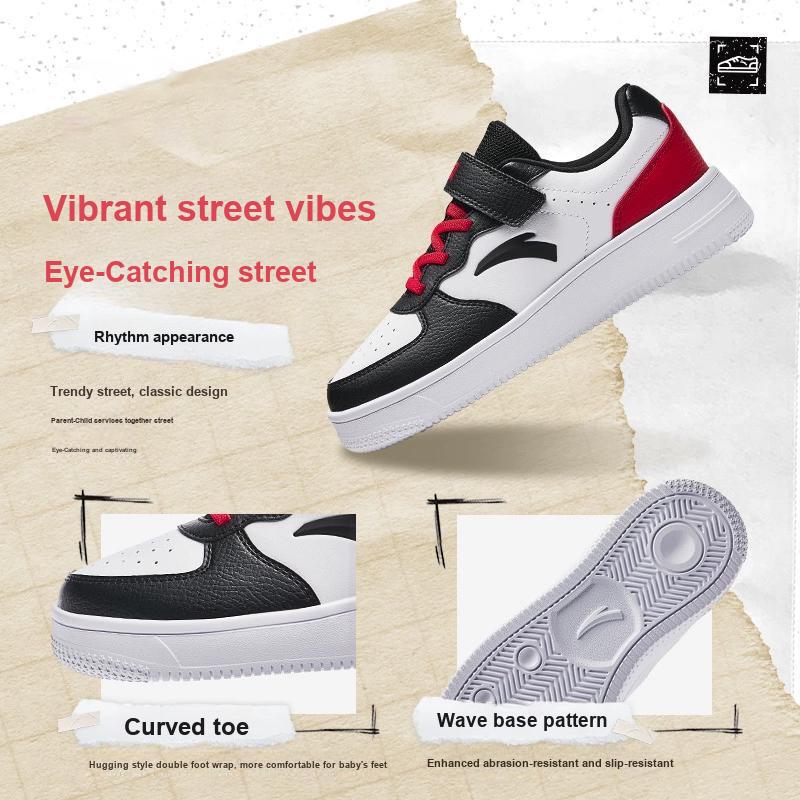 Anta Fashionable Comfortable Durable Lightweight Shock Absorbing Non-Slip Low-Top Kids Skate Shoes Kids Sneakers White Black Red A12448088-3