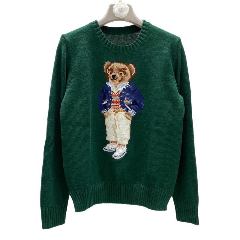 Damen Jacquard Wollmischpullover mit gesticktem Cartoon-Bär-Design