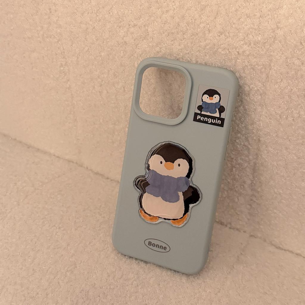 Applicable To Apple 16 Mobile Phone Case 17promax Oil Painting Bear Penguin IPhone 14 Three Dimensional 13 Korean 12 Silicone