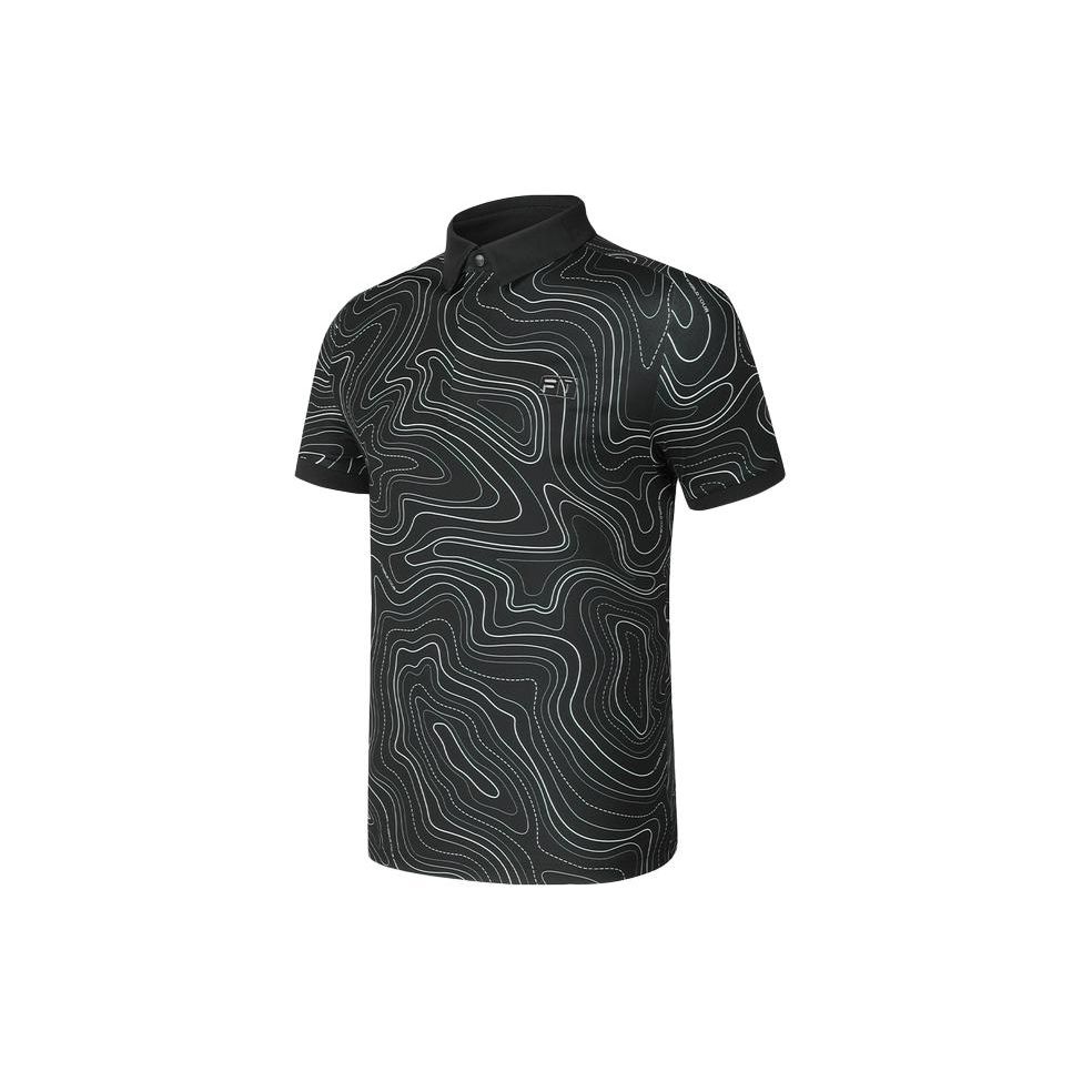 Fila Golf Series Pattern Printed Elite Knit Short Sleeve Polo Shirt Men Polo Shirts A11M415102F-ZA